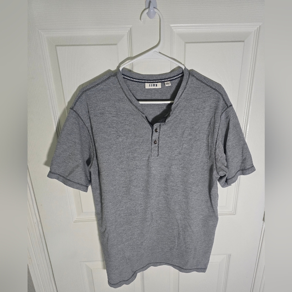 Rowm Mens Waffle Henley Grey Short Sleeve Shirt Large